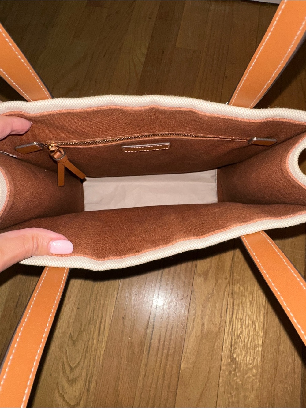 Tory Burch Canvas Tote in Ivory with Brown Leather Trim - Picture 7 of 7